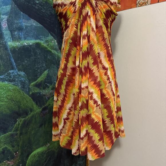 gianni bini y2k ikat slip dress pleated bust ruched spaghetti strap - Picture 4 of 7